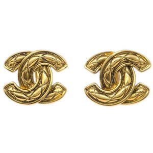 Chanel CC Quilted Earrings Clip-On Gold